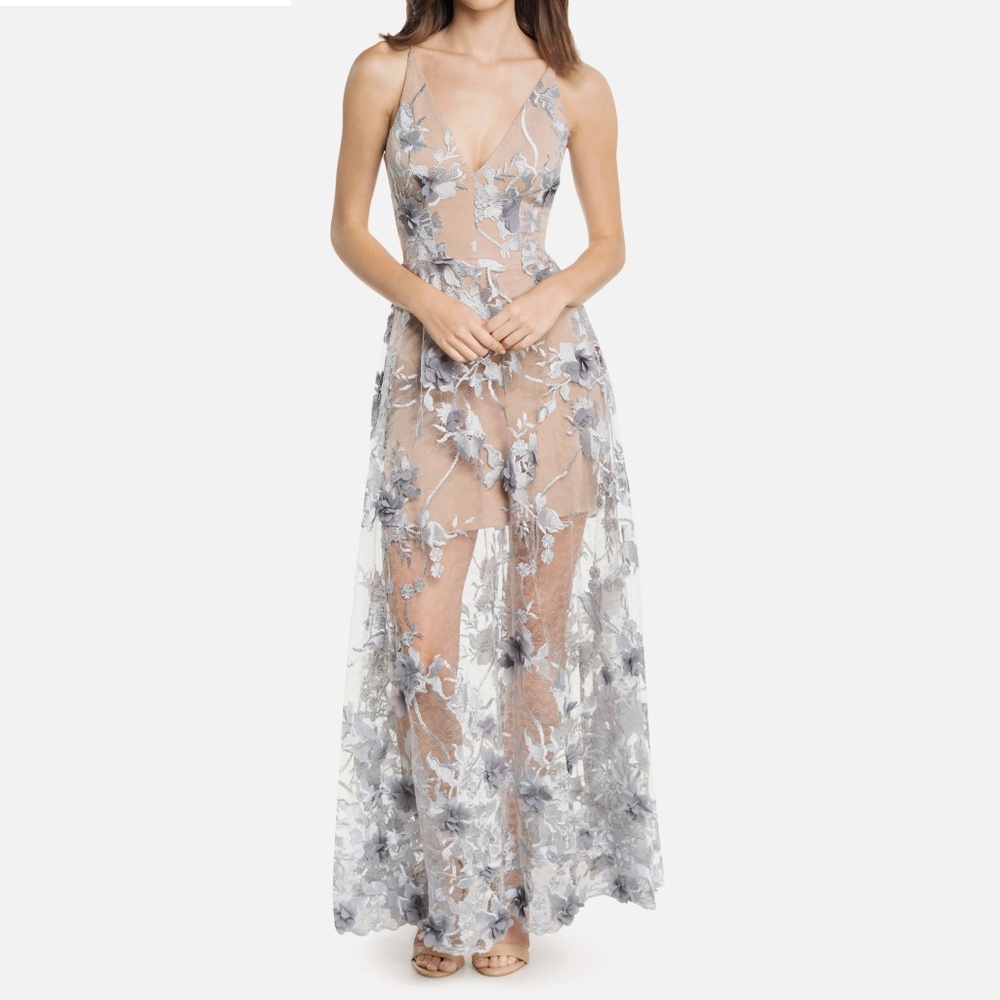 Dress the‎ Population - Sidney Deep V-Neck 3D Floral Lace Gown